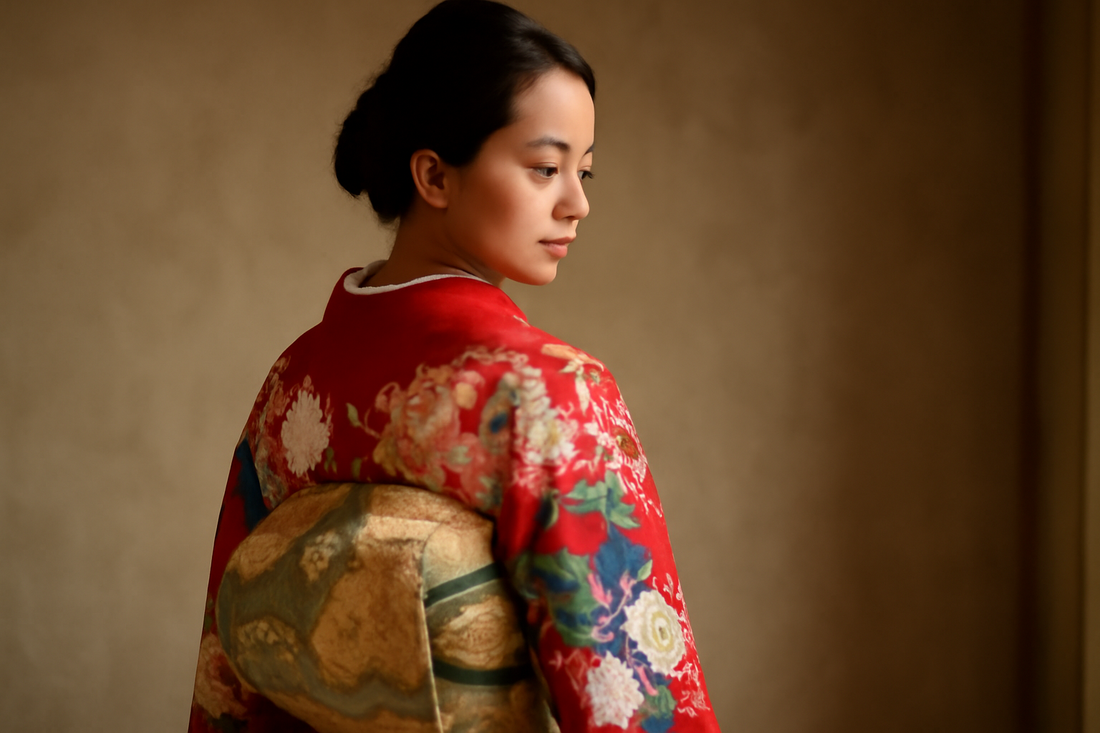 Diverse range of Japanese Kimonos showcasing vibrant colors and traditional patterns, illustrating Kimono Color Symbolism & Meaning in the United States.