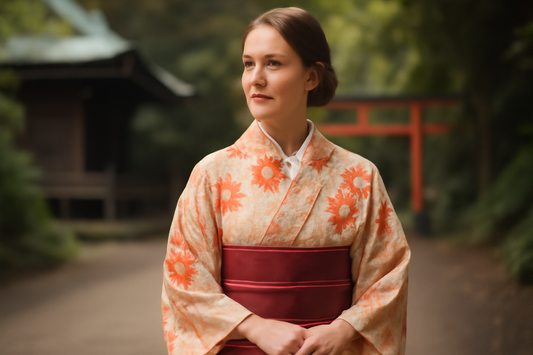 Non-Japanese person respectfully wearing a kimono in an appropriate cultural setting, United States.
